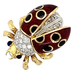 Tiffany & Co. 18k Yellow Gold And Enamel Ladybug Diamond Brooch