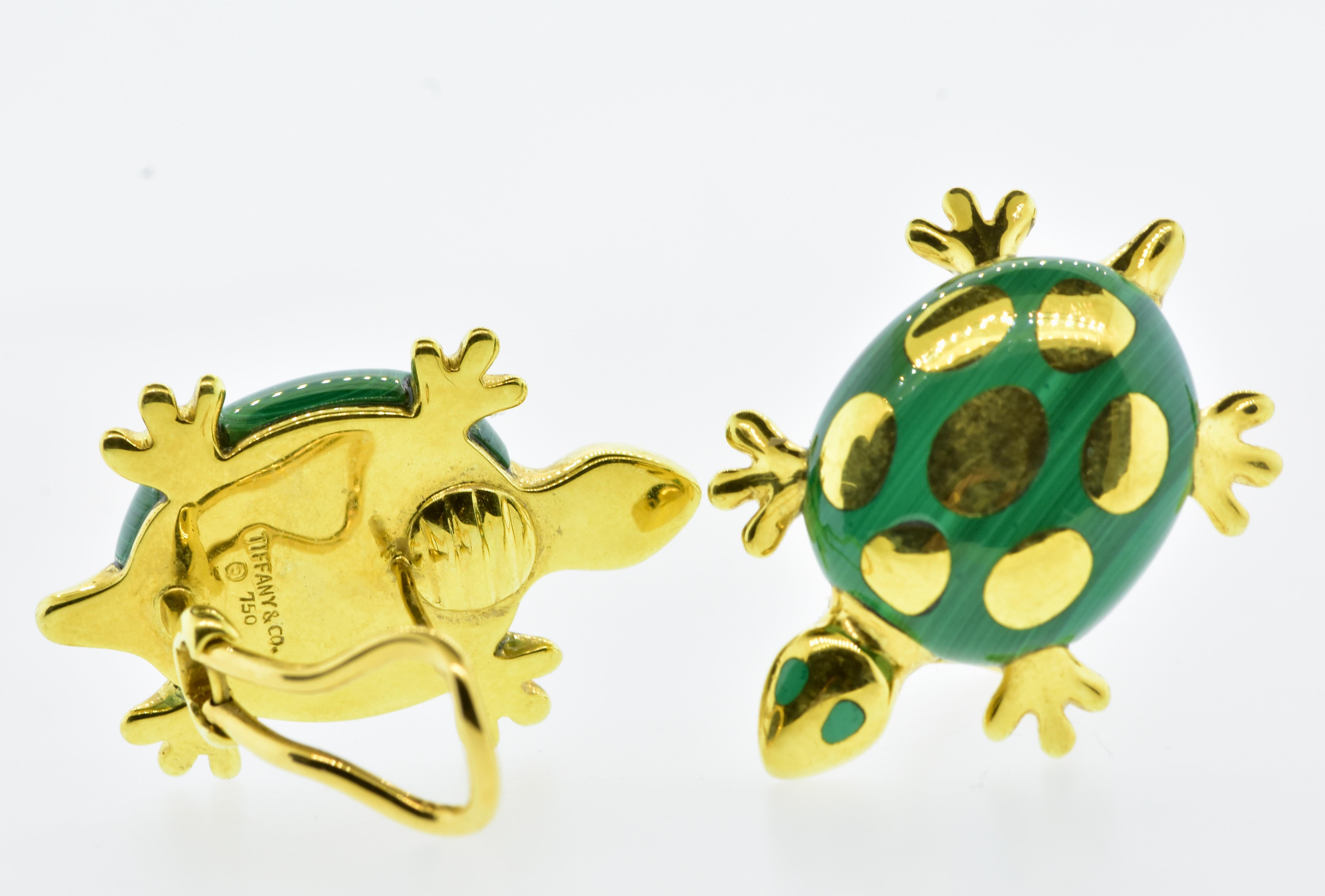 Women's or Men's Tiffany & Co. 18K Yellow Gold and Malachite Earring and Brooch Set, c. 1990