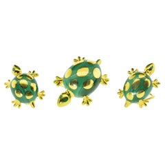 Tiffany & Co. 18K Yellow Gold and Malachite Earring and Brooch Set, c. 1990
