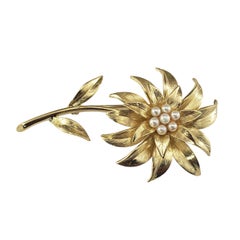 Tiffany & Co. 18K Yellow Gold and Pearl Flower Brooch/Pin #22948