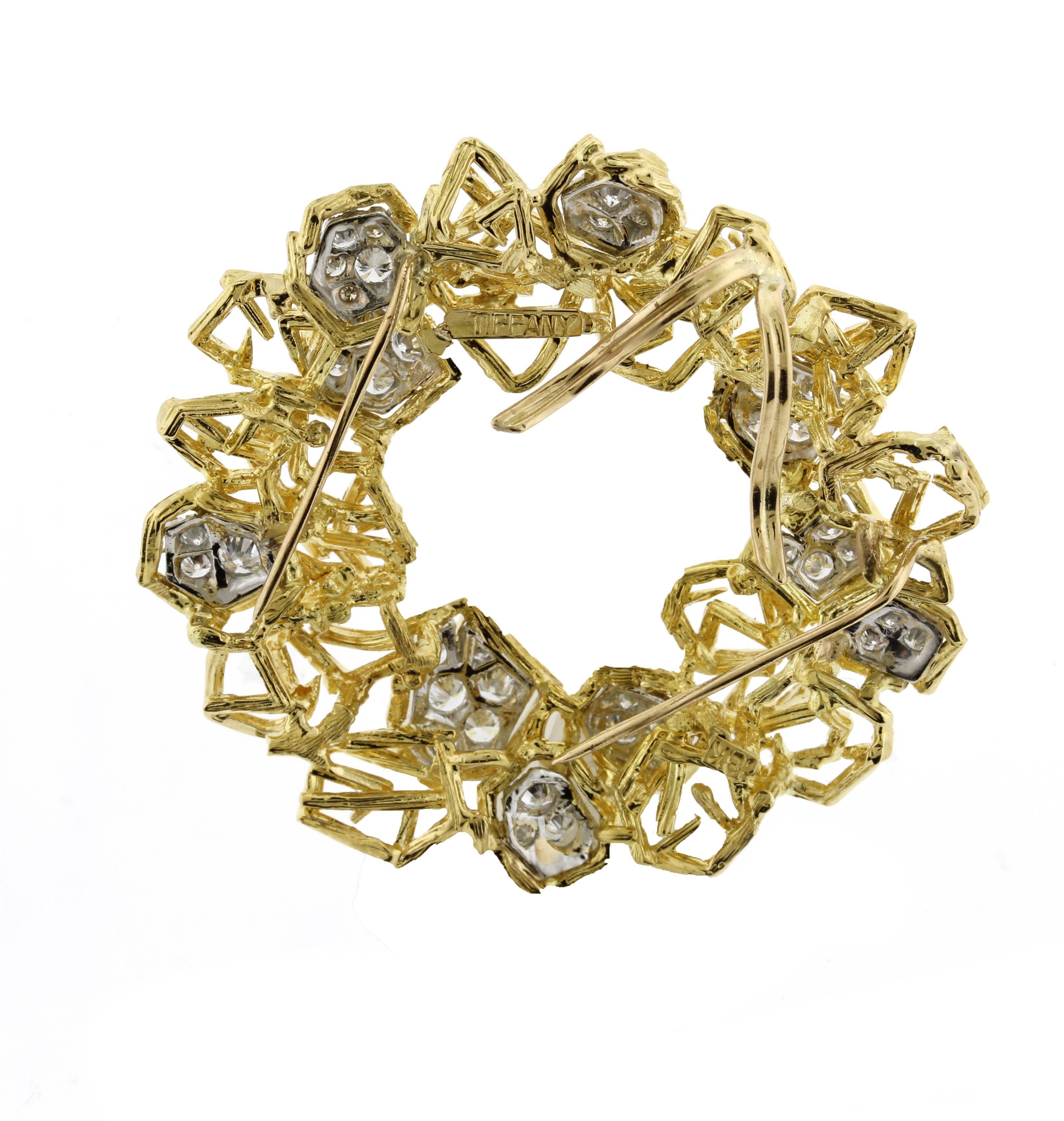 Round Cut Tiffany & Co. 18K Yellow Gold and Platinum Brooch/Pendant with Diamonds For Sale