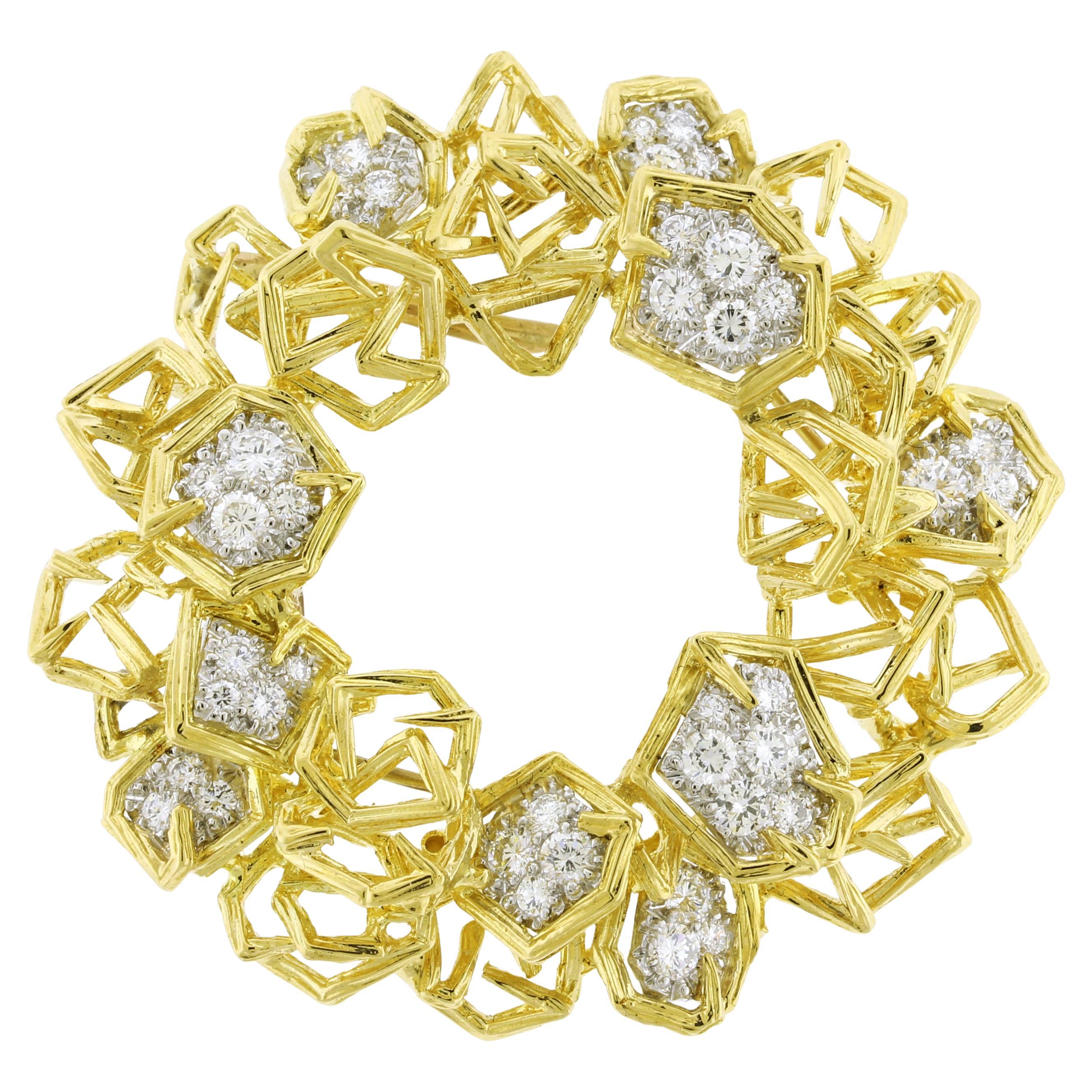 Tiffany & Co. 18K Yellow Gold and Platinum Brooch/Pendant with Diamonds
