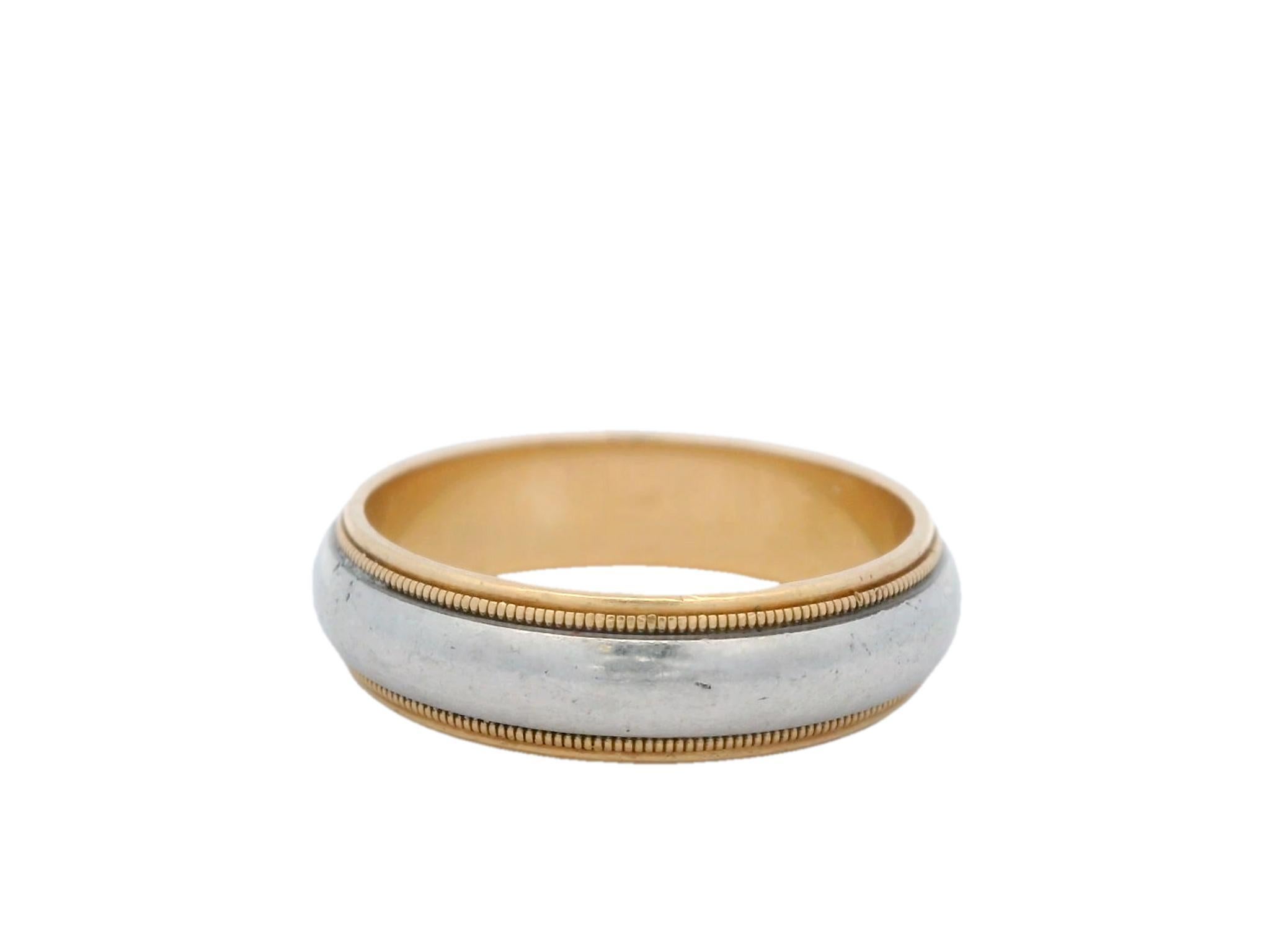 Women's or Men's Tiffany & Co. 18K Yellow Gold and Platinum Milgrain Wedding Band Size 10.75
