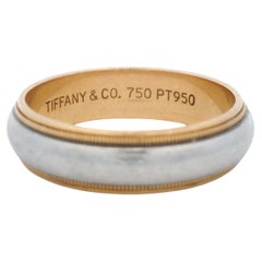 Vintage Tiffany & Co. 18K Yellow Gold and Platinum Milgrain Wedding Band Size 10.75