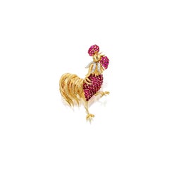 Tiffany & Co. 18k Yellow Gold and Platinum Ruby and Diamond Rooster Brooch