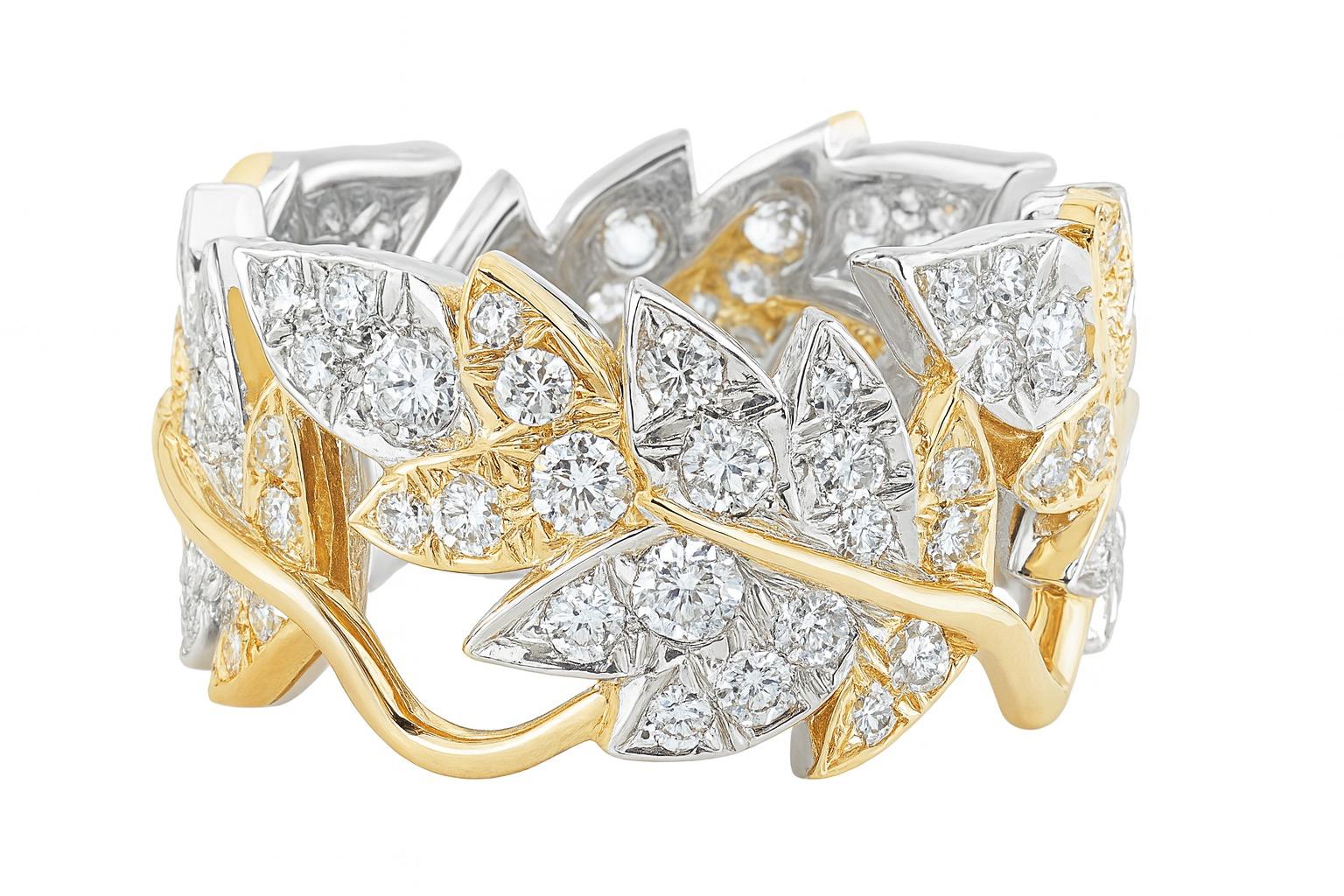 Tiffany & Co. Bague Schlumberger à quatre feuilles de diamant en or jaune 18K et platine Excellent état - En vente à Chicago, IL