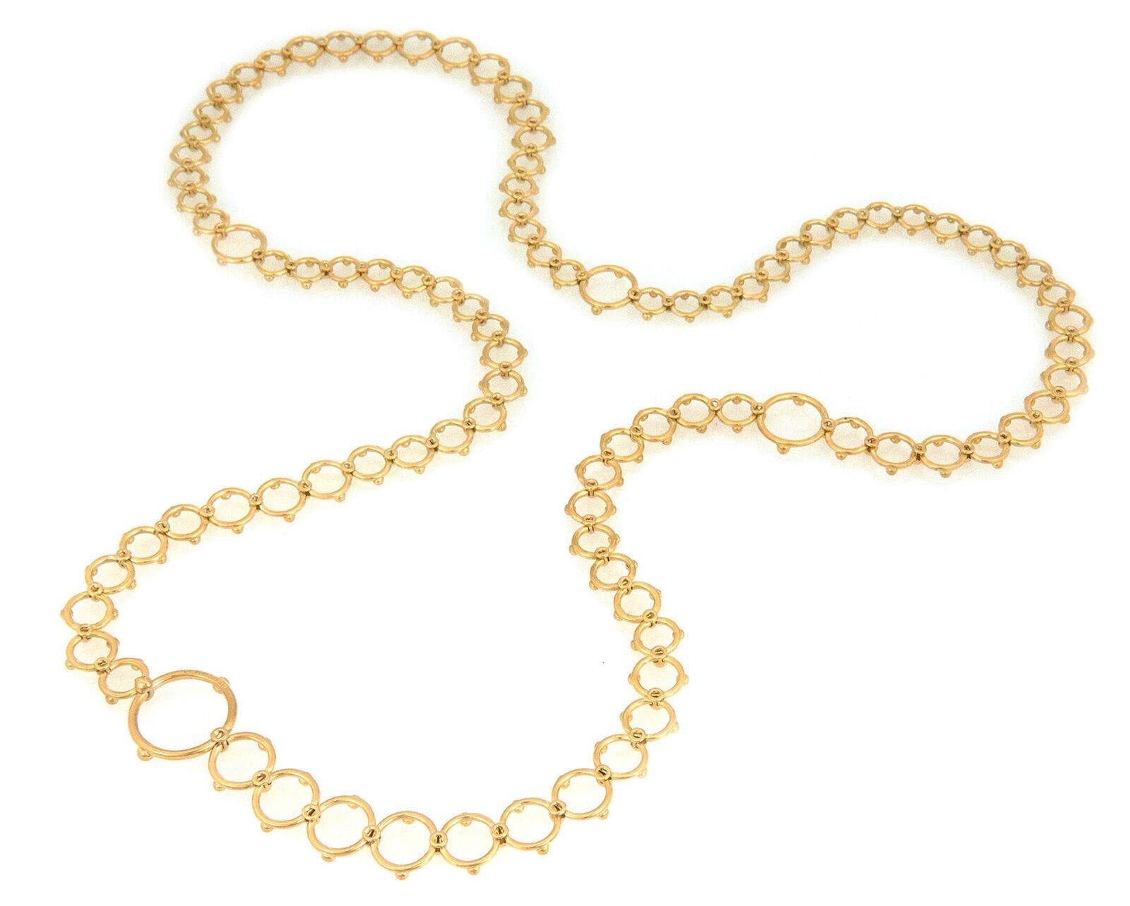 Modern Tiffany & Co. 18k Yellow Gold Assorted Size Ring Bead Links Long Necklace For Sale
