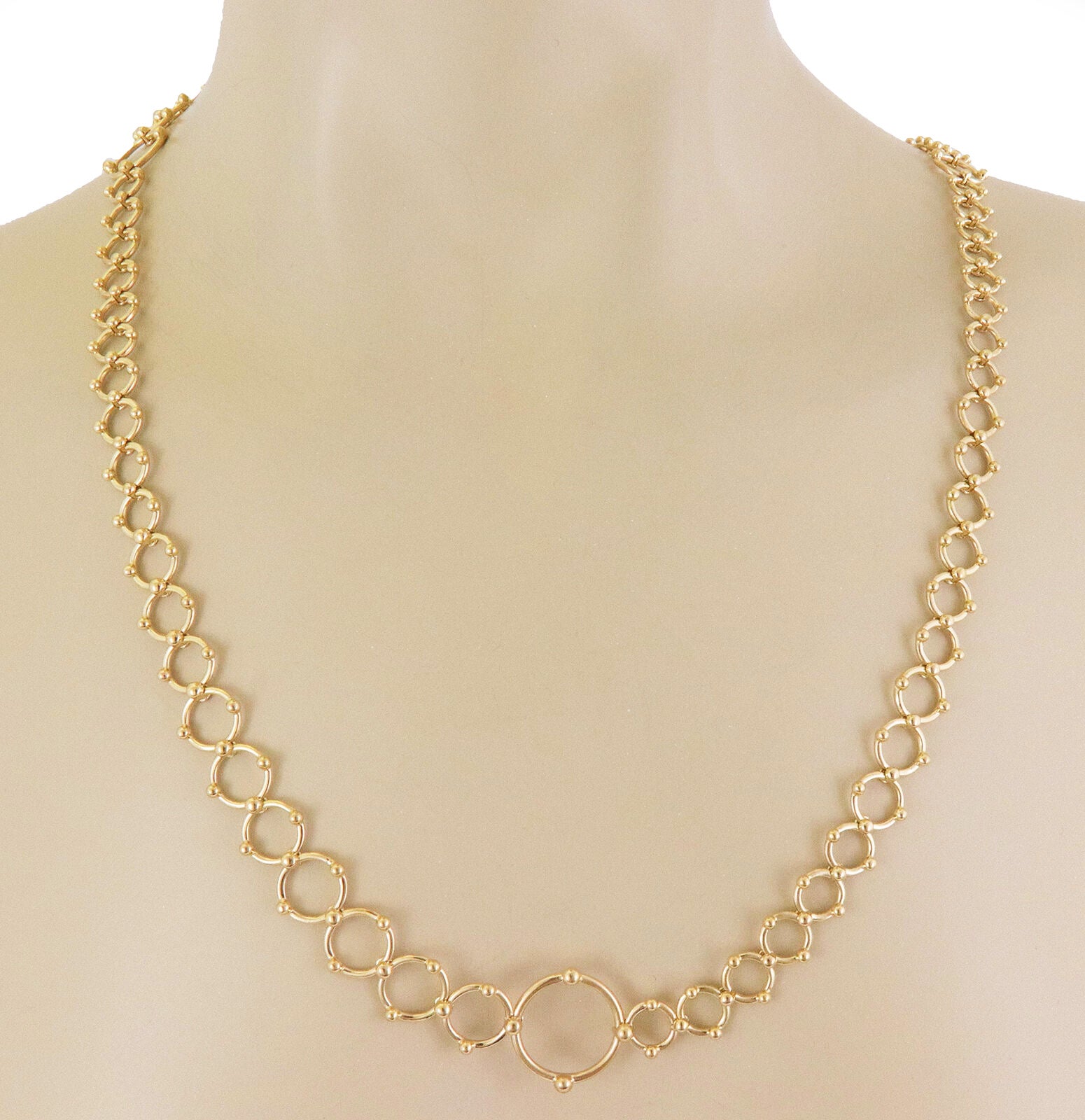 Tiffany & Co. 18k Yellow Gold Assorted Size Ring Bead Links Long Necklace For Sale