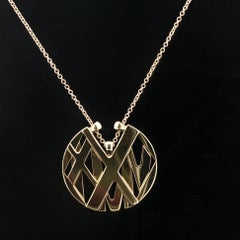 Tiffany & Co. 18k Yellow Gold Atlas Disc Pendant Necklace w/ Original Box