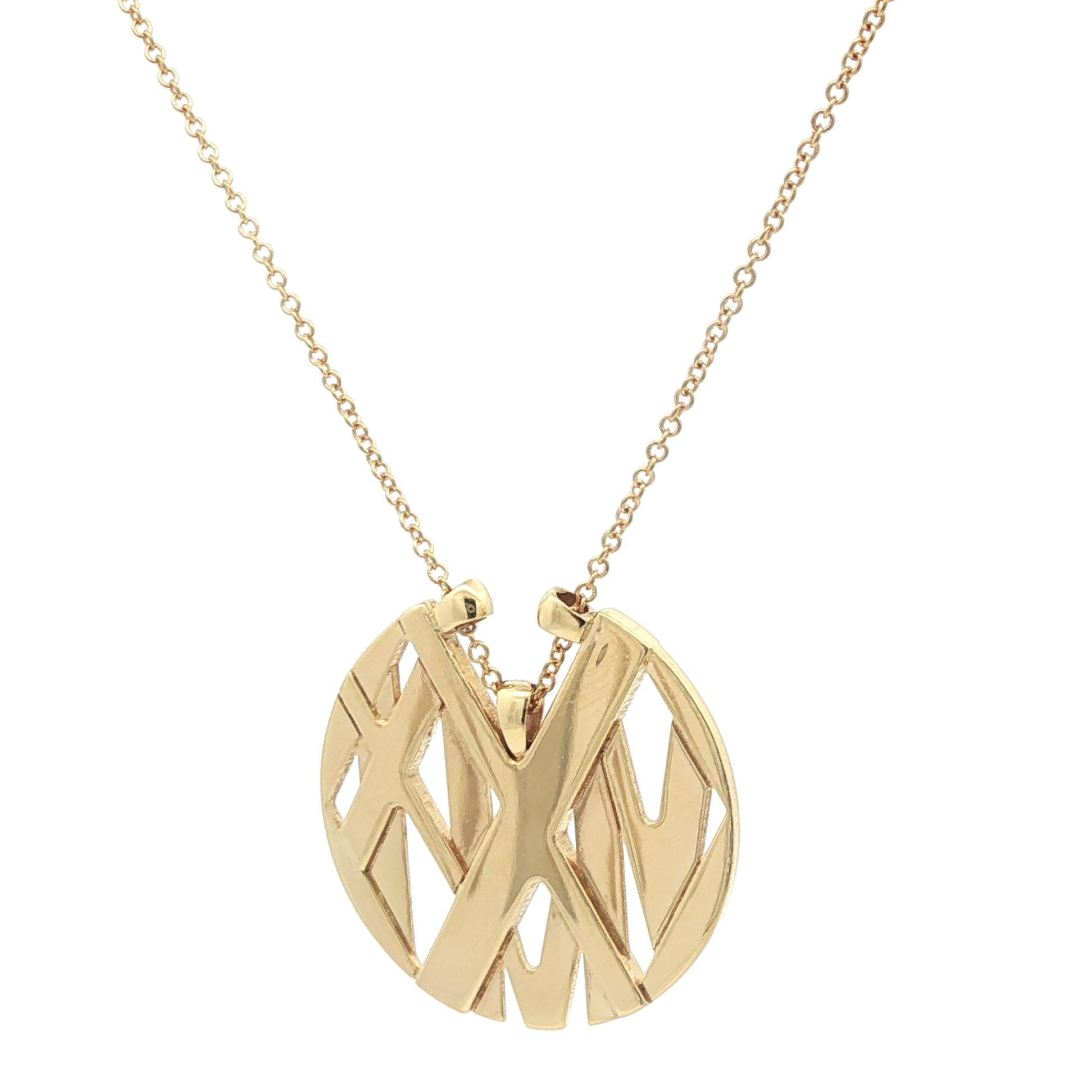 Tiffany & Co. 18k Yellow Gold Atlas Disc Pendant Necklace w/ Original Box For Sale 1