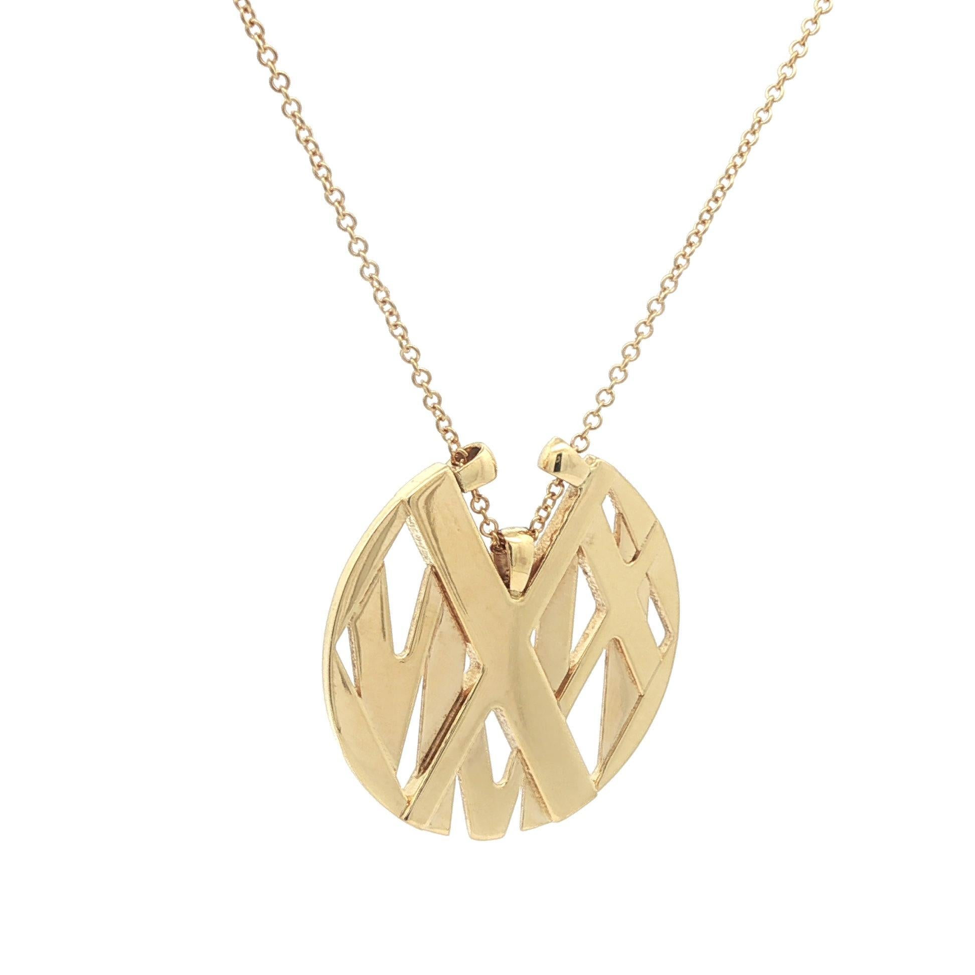 Tiffany & Co. 18k Yellow Gold Atlas Disc Pendant Necklace w/ Original Box For Sale 2