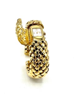 Tiffany & Co. 18k Yellow Gold Basket Weave Bangle Bracelet Watch