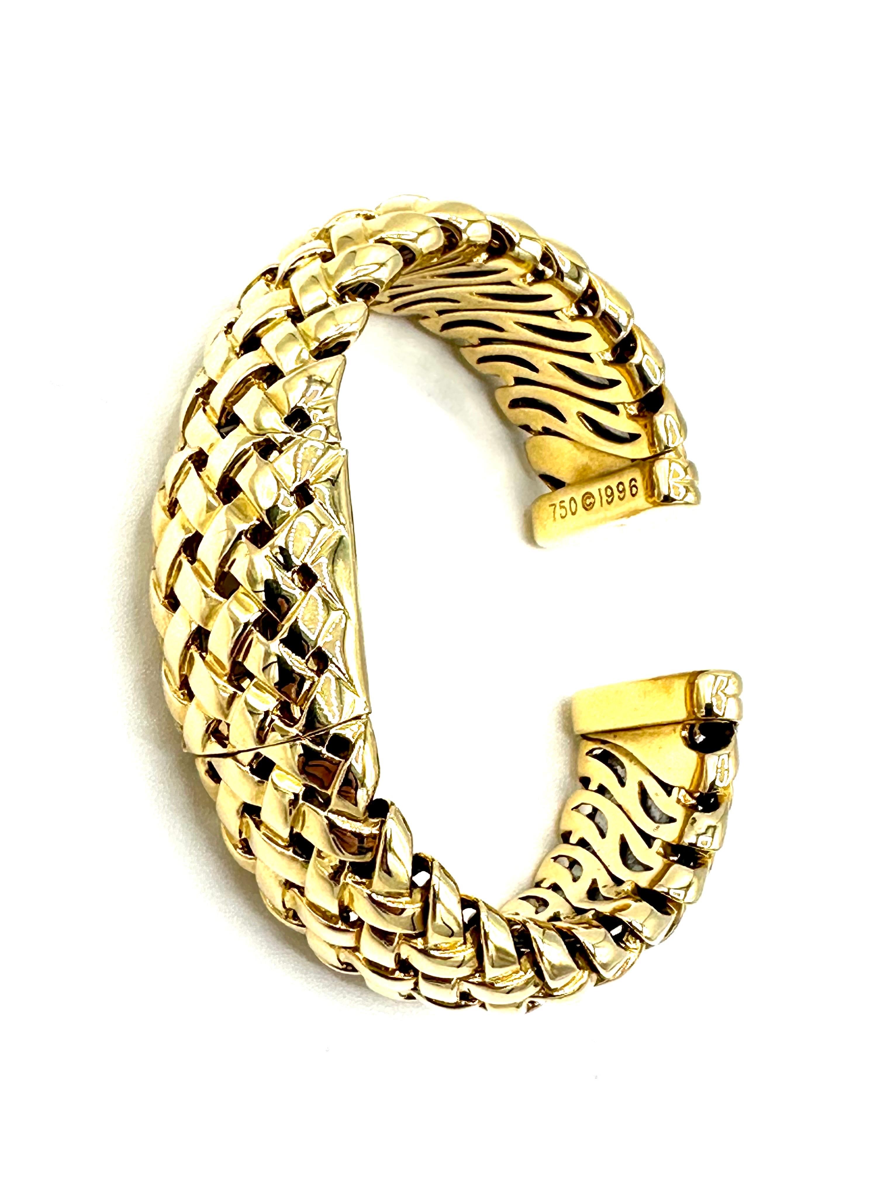 Tiffany & Co. 18k Yellow Gold Basket Weave Bangle Bracelet Watch For Sale 1