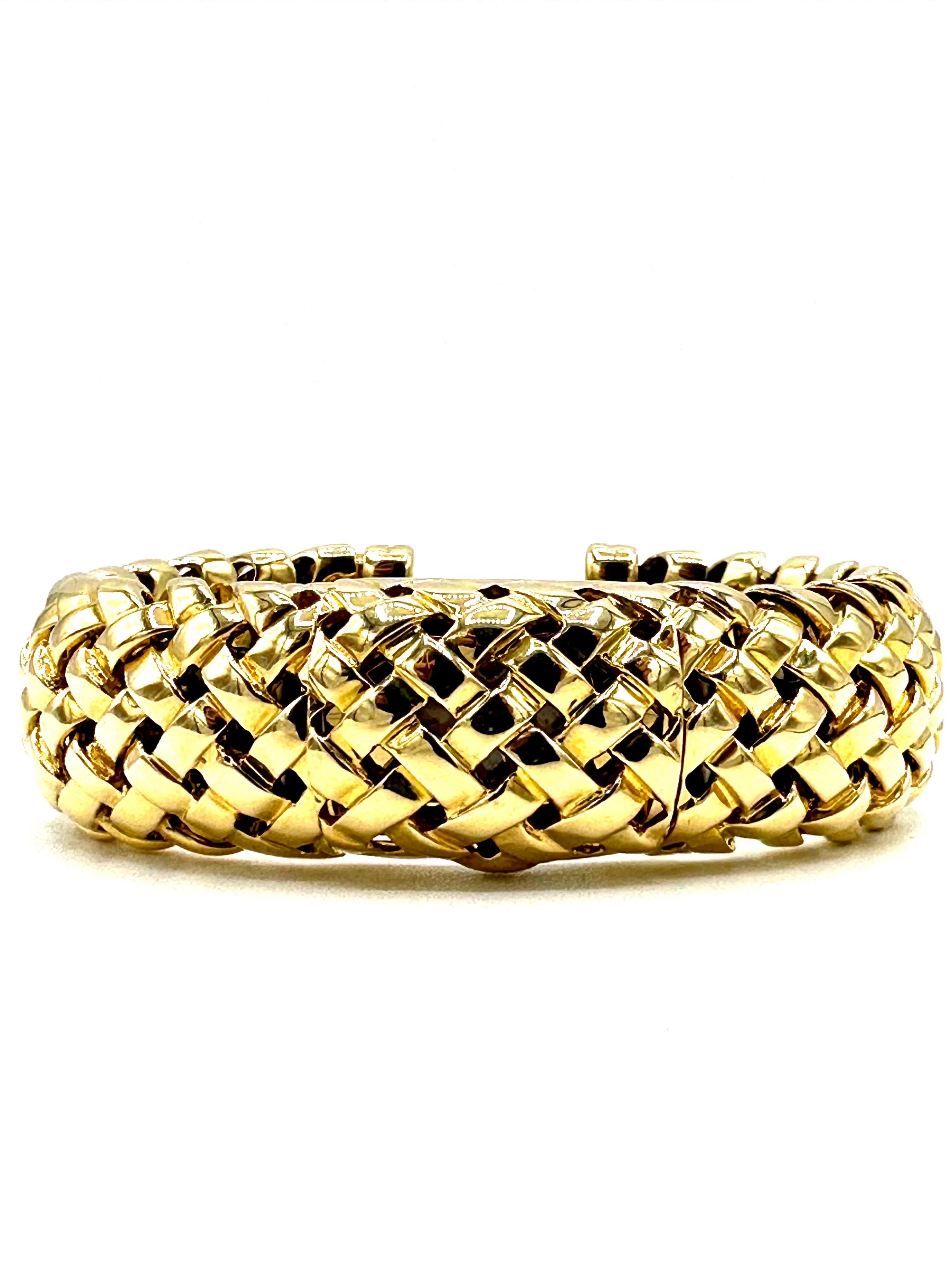 Tiffany & Co. 18k Yellow Gold Basket Weave Bangle Bracelet Watch For Sale 3