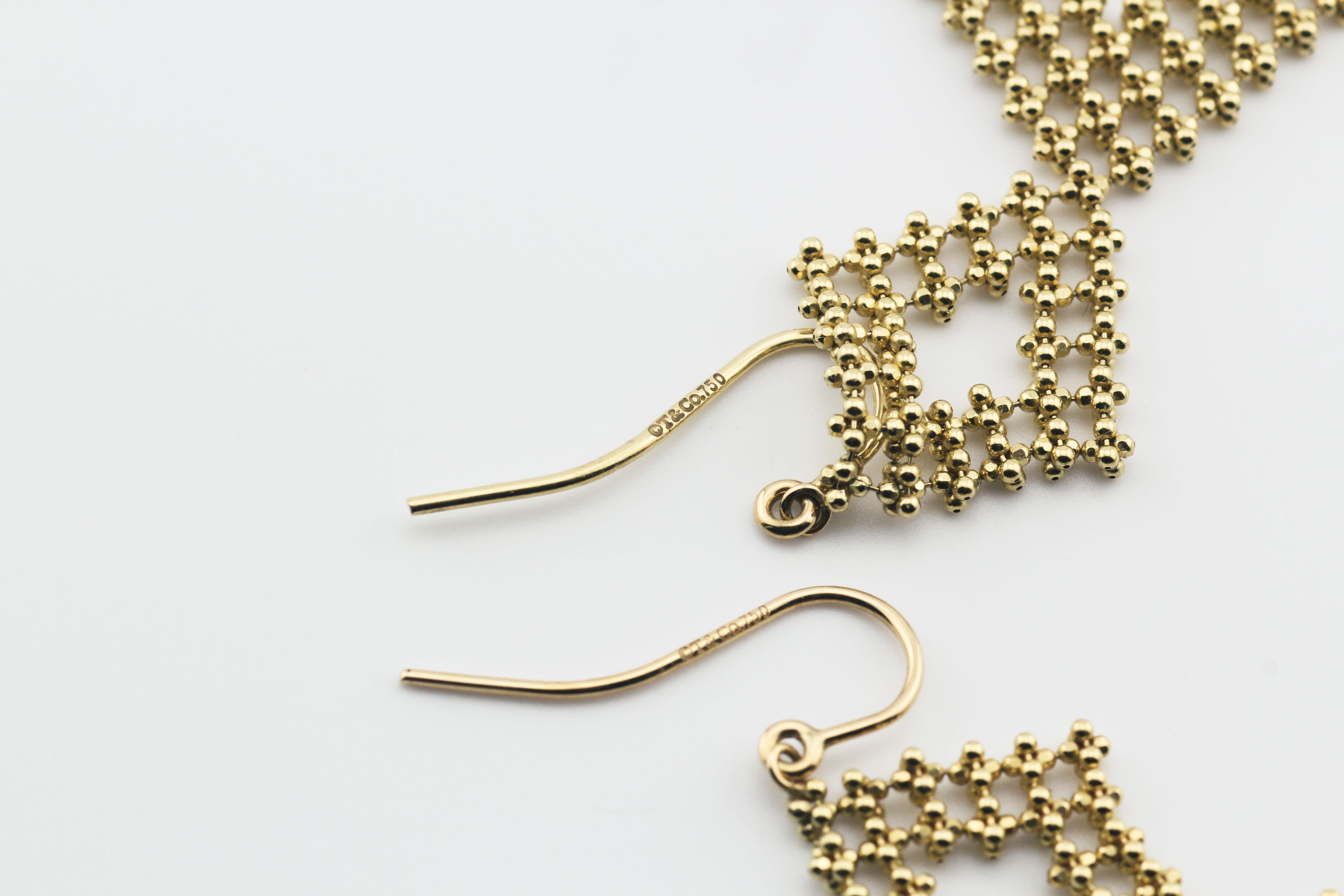 Tiffany & Co. 18K Yellow Gold Bead Mesh Long Drop Earrings 1