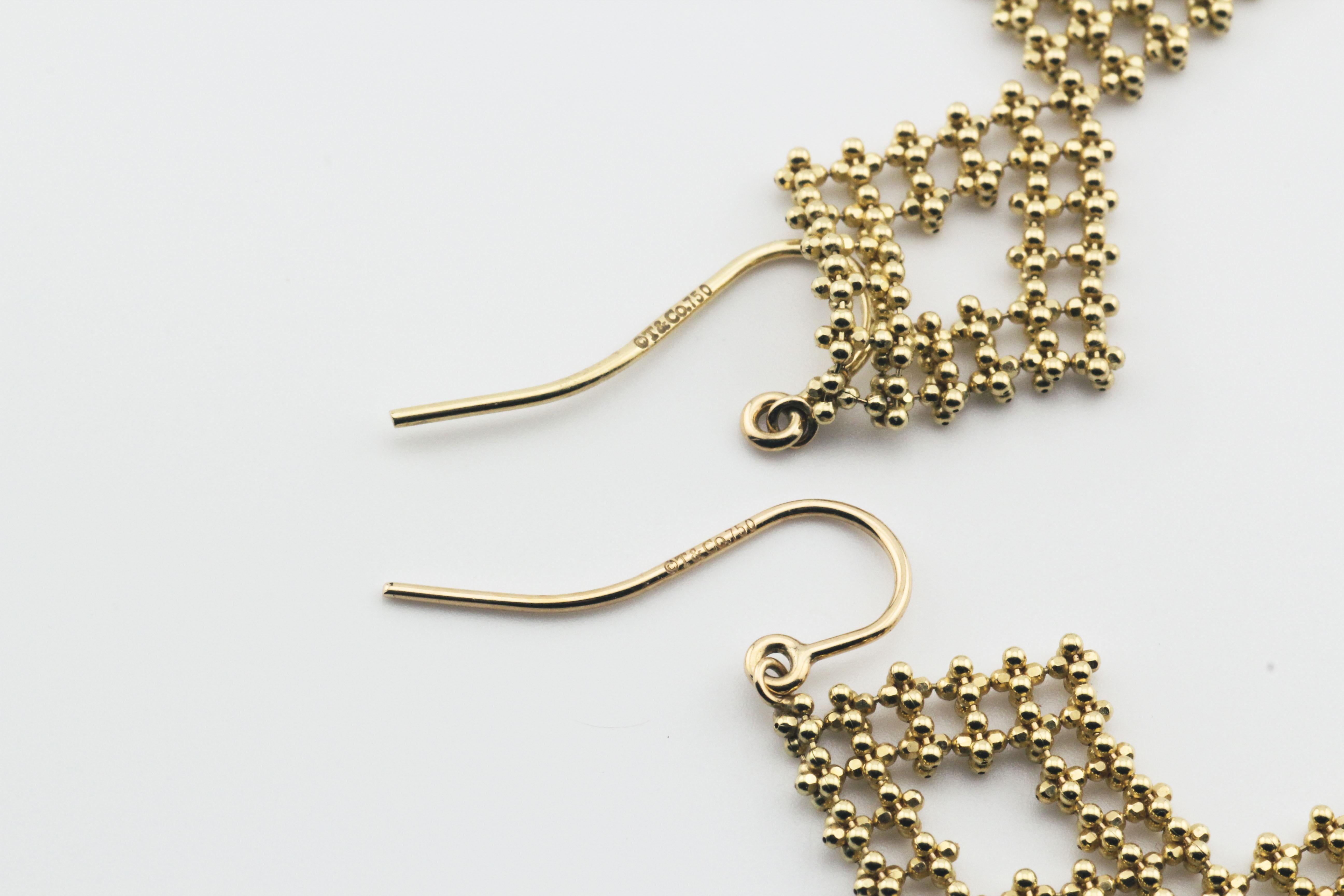 Tiffany & Co. 18K Yellow Gold Bead Mesh Long Drop Earrings 2