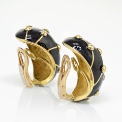 Tiffany & Co. 18k Yellow Gold Black Enamel Banana Jean Schlumberger Earrings