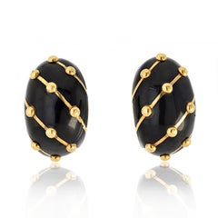 Tiffany & Co. 18k Yellow Gold Black Enamel Banana Jean Schlumberger Earrings