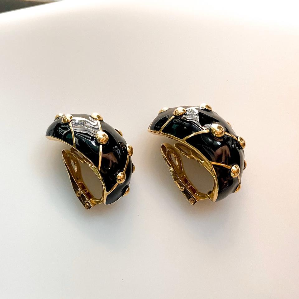 Modern Tiffany & Co. 18k Yellow Gold Black Enamel Banana Jean Schlumberger Earrings