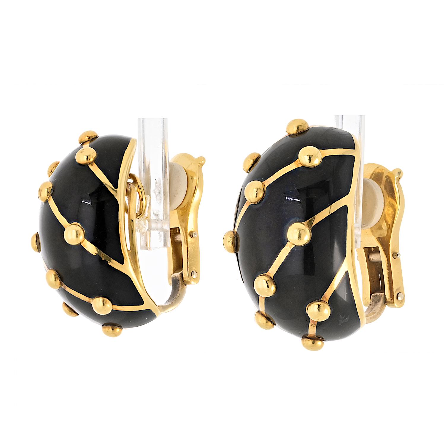 Modern Tiffany & Co. 18k Yellow Gold Black Enamel Banana Jean Schlumberger Earrings For Sale
