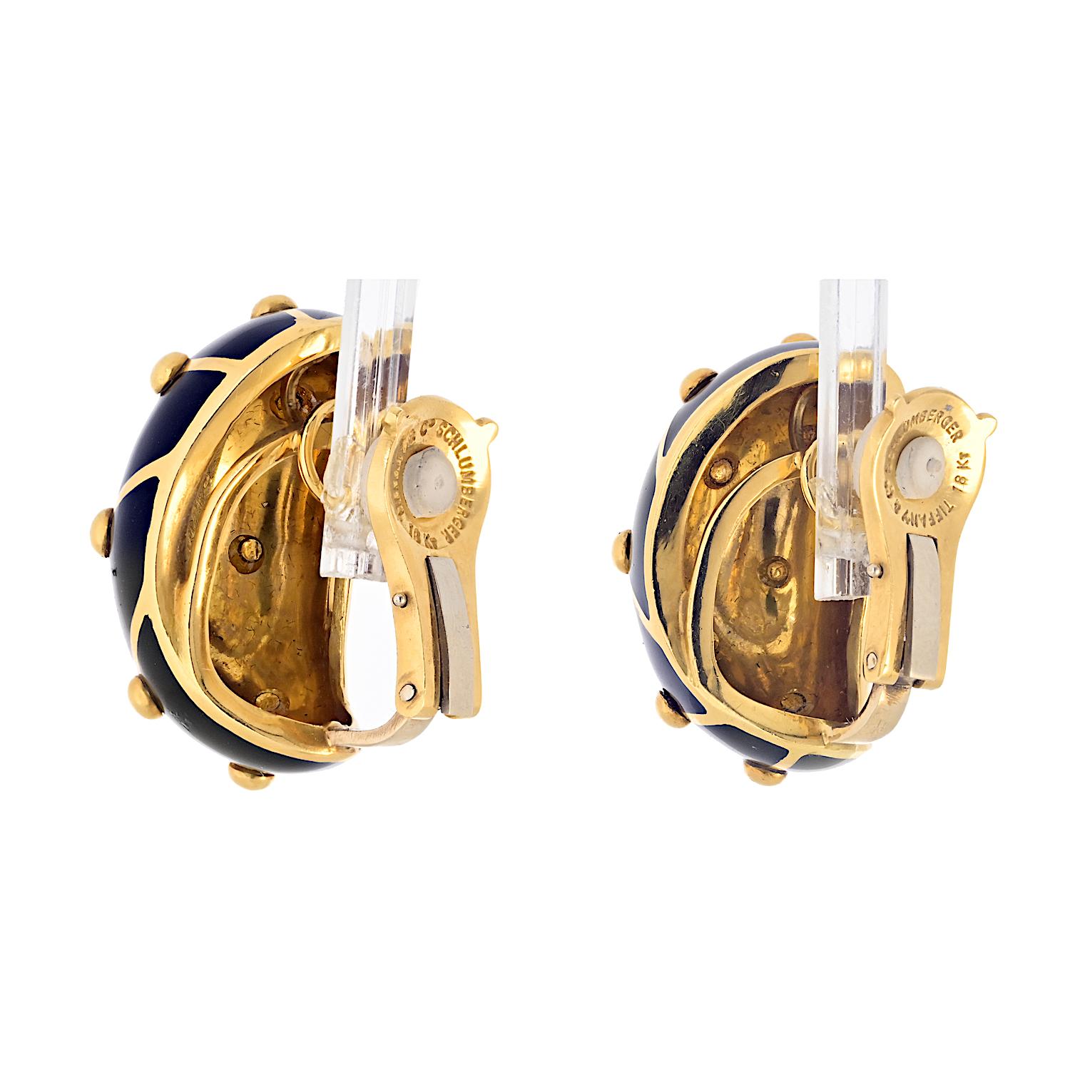 Tiffany & Co. 18k Yellow Gold Black Enamel Banana Jean Schlumberger Earrings In Excellent Condition For Sale In New York, NY