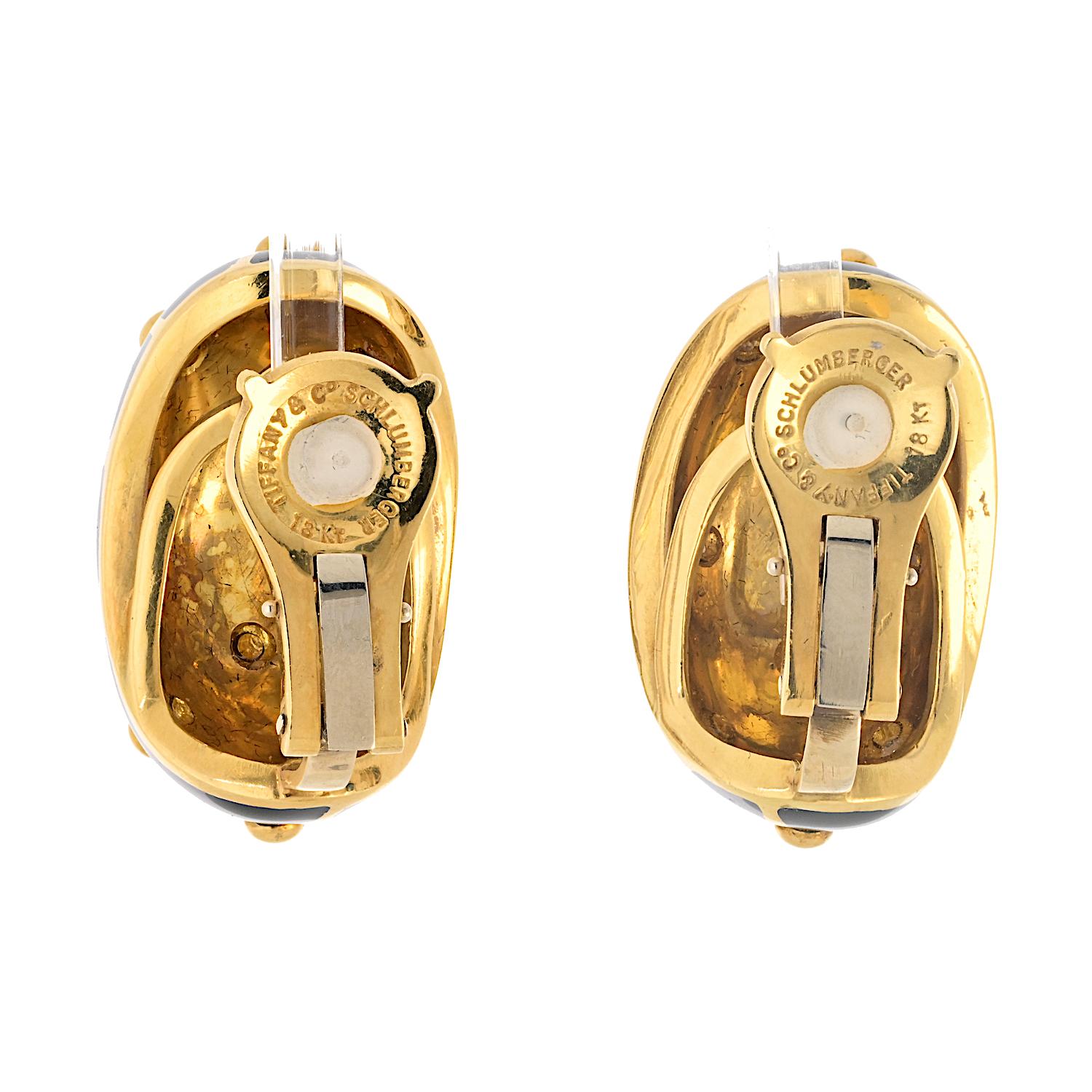 Women's Tiffany & Co. 18k Yellow Gold Black Enamel Banana Jean Schlumberger Earrings For Sale