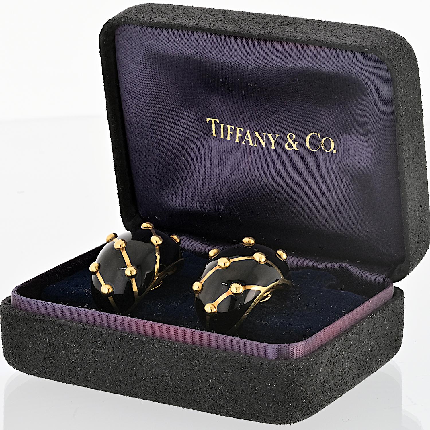 Tiffany & Co. 18k Yellow Gold Black Enamel Banana Jean Schlumberger Earrings For Sale 1