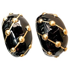 Tiffany & Co. Boucles d'oreilles Jean Schlumberger banane en or jaune 18 carats et émail noir