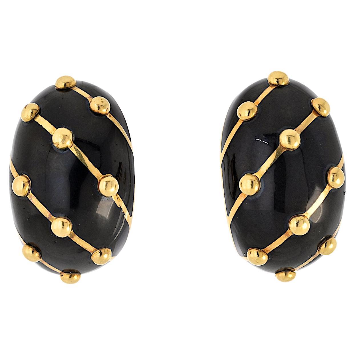 Pendientes Tiffany & Co. de oro amarillo de 18 quilates con esmalte negro Banana Jean Schlumberger