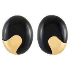 Tiffany & Co. 18K Yellow Gold Black Jade Clip-On Earrings