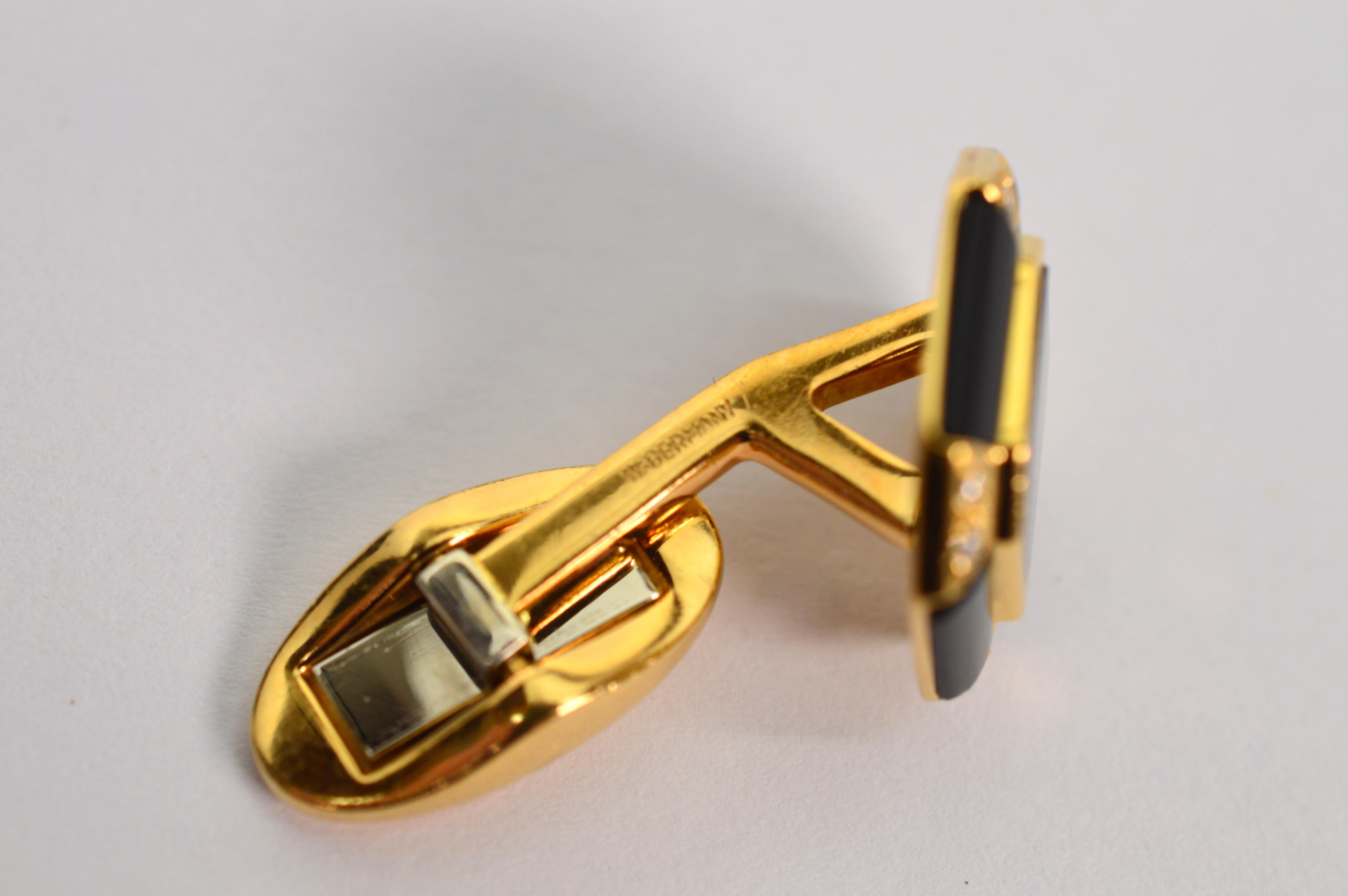 Tiffany & Co 18K Yellow Gold Black Onyx Diamond Cuff Link Tuxedo Set  In Excellent Condition In Mount Kisco, NY