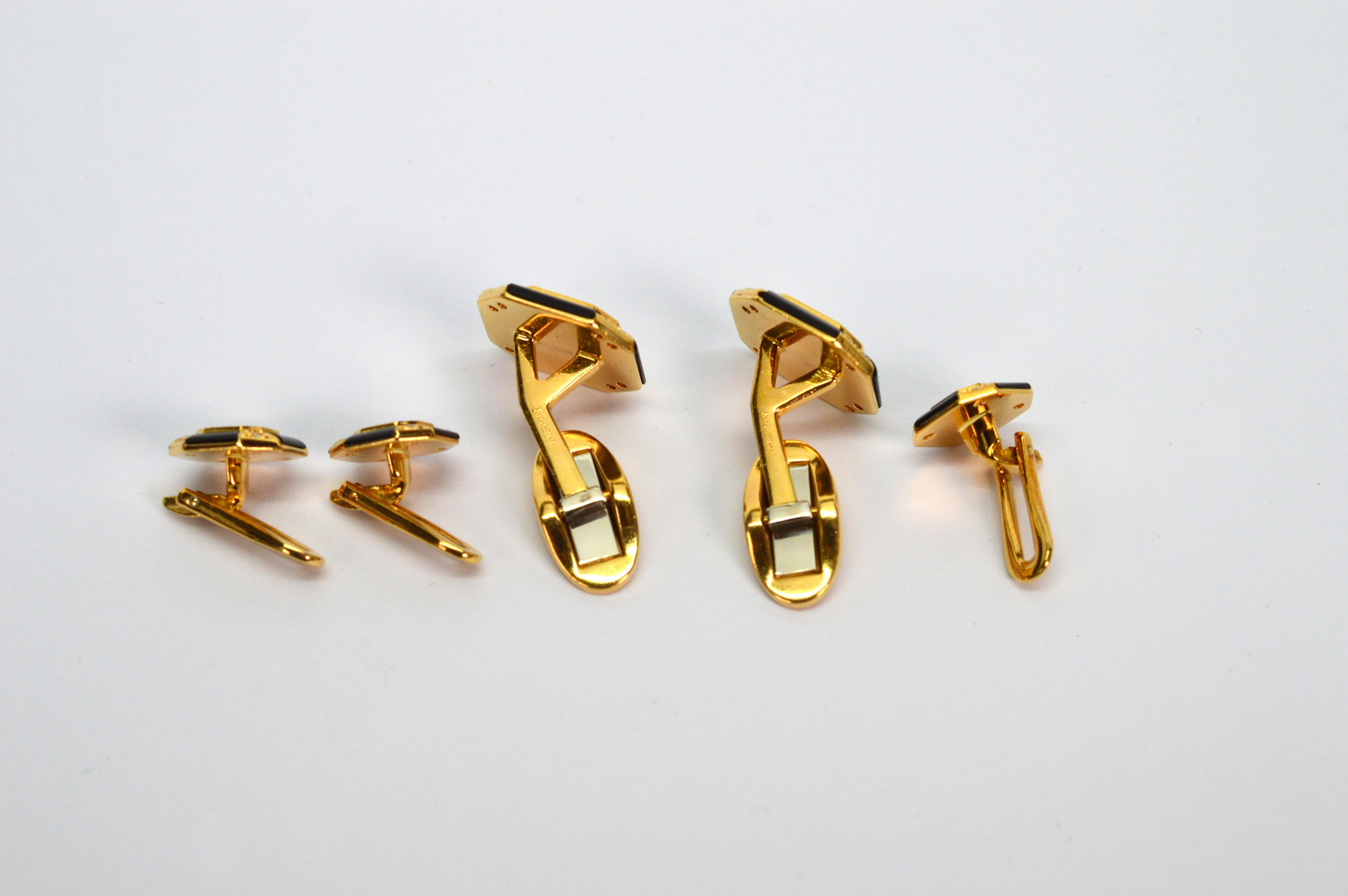 Tiffany & Co 18K Yellow Gold Black Onyx Diamond Cuff Link Tuxedo Set  1
