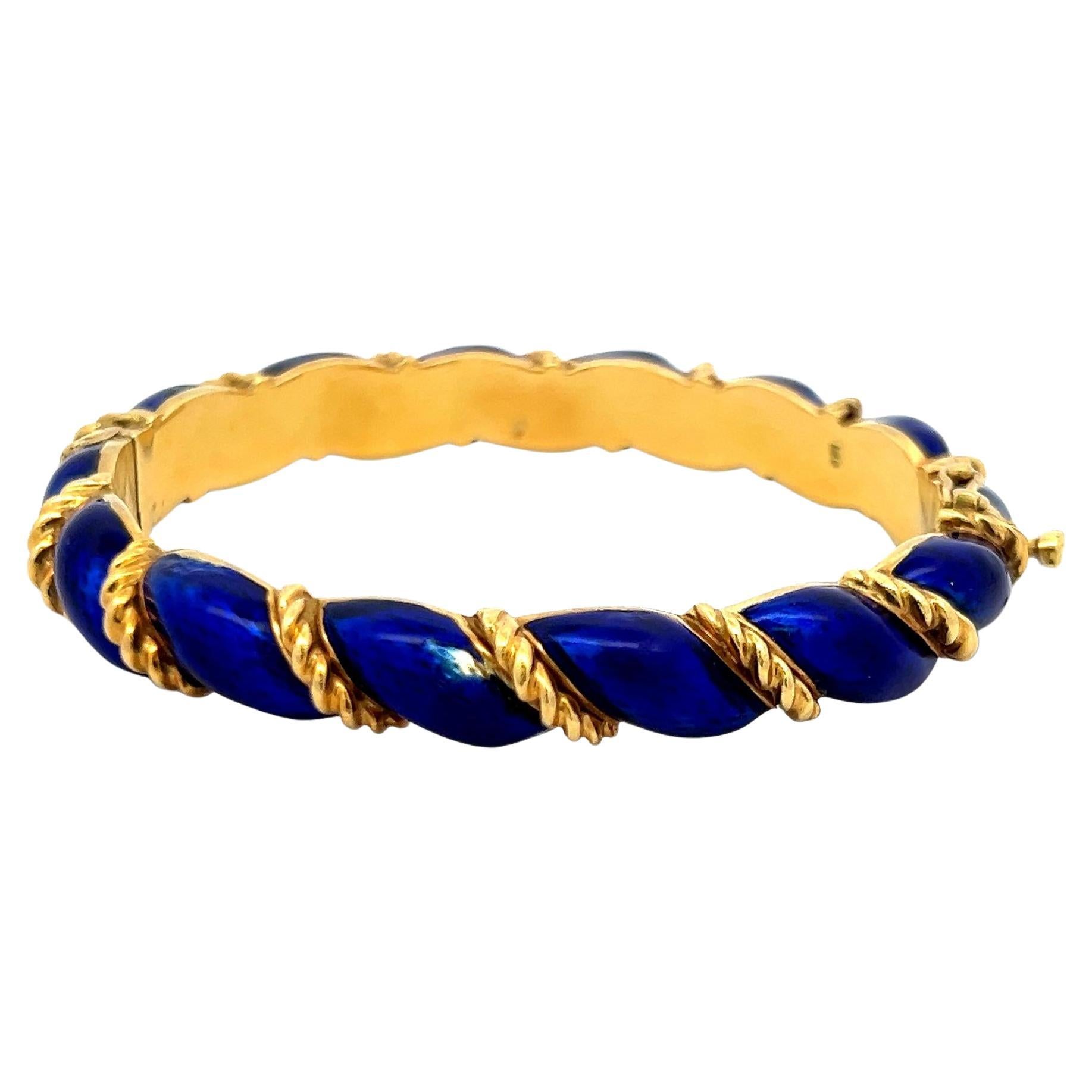Tiffany & Co. Bracelet à corde torsadée en or jaune 18K et émail bleu en vente