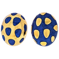 Tiffany & Co. 18K Gelbgold Blau Lapis Inlay Positive und Negative Ohrringe