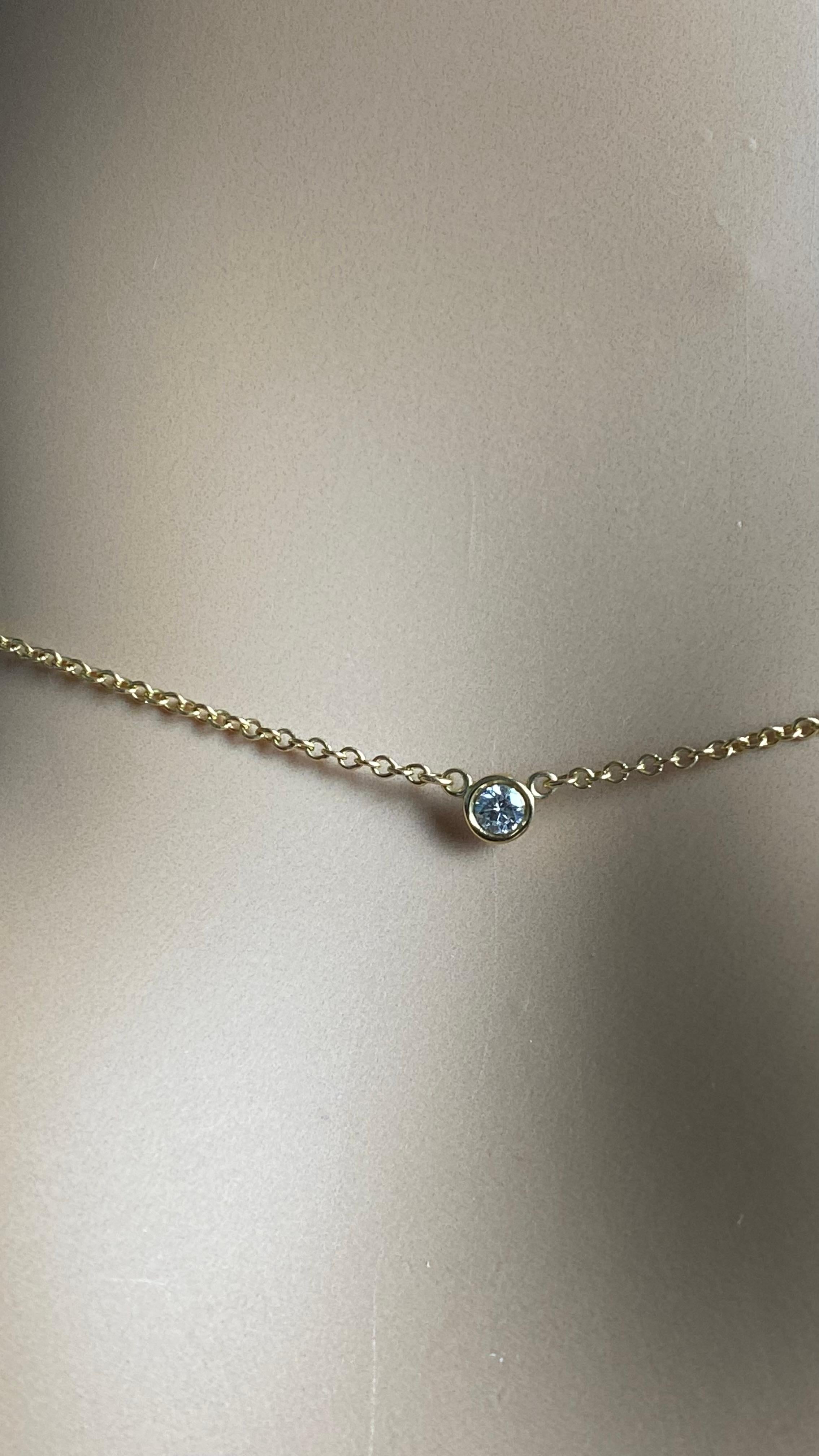 Round Cut Tiffany & Co. 18K Yellow Gold “By the Yard” Single Diamond Necklace 16 Inch Long