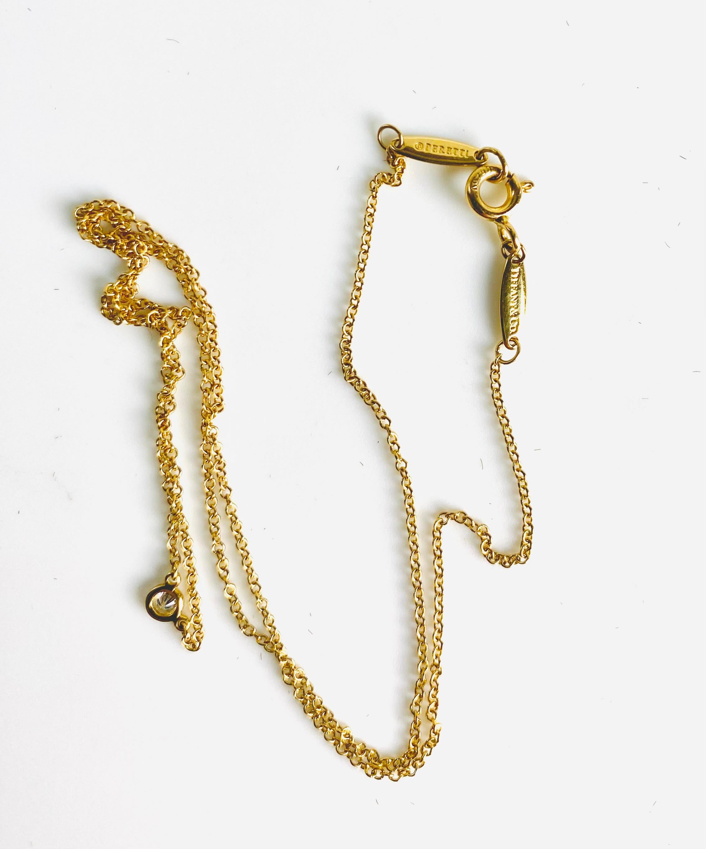 Women's Tiffany & Co. 18K Yellow Gold “By the Yard” Single Diamond Necklace 16 Inch Long