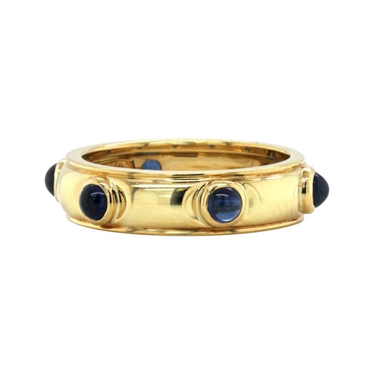 Tiffany & Co. 18K Yellow Gold Cabochon Blue Sapphire Band Ring