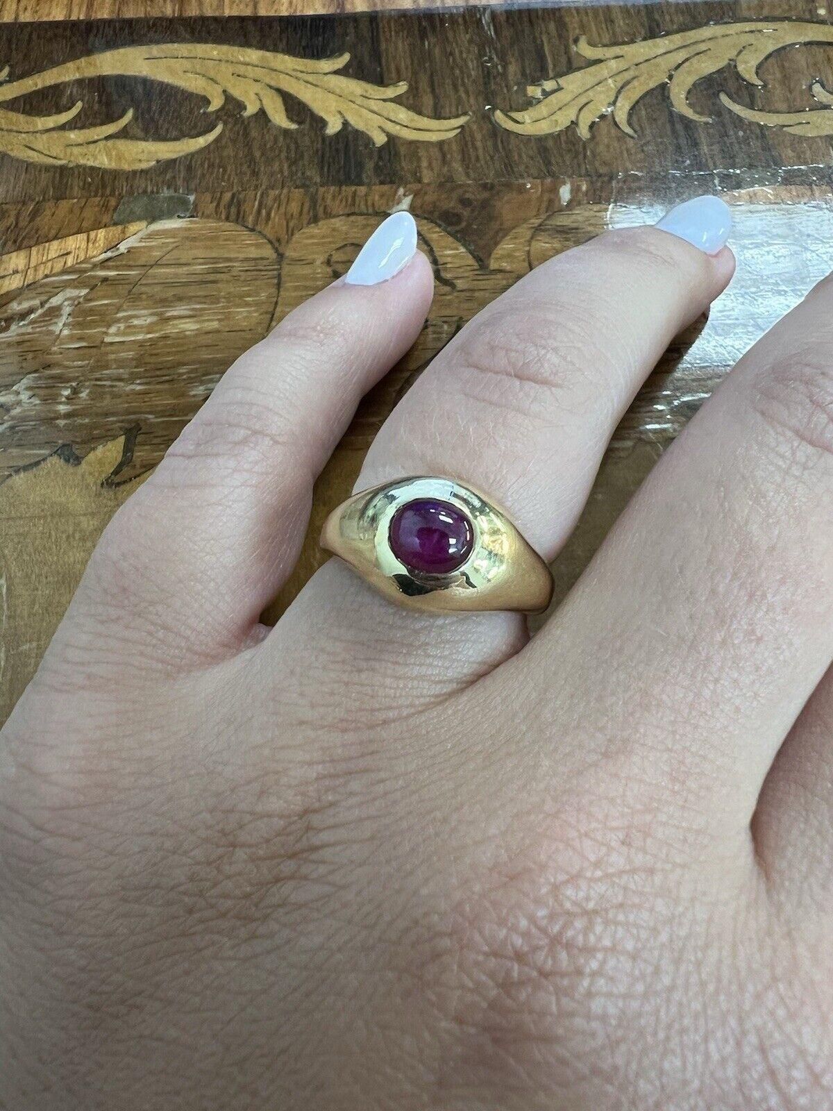 Tiffany & Co. 18k Yellow Gold & Cabochon Ruby Gypsy Ring Vintage 1960s

Here is your chance to purchase a beautiful and highly collectible designer ring. Truly a great piece at a great price! 

Details:

The ring is made by Tiffany & Co. in the