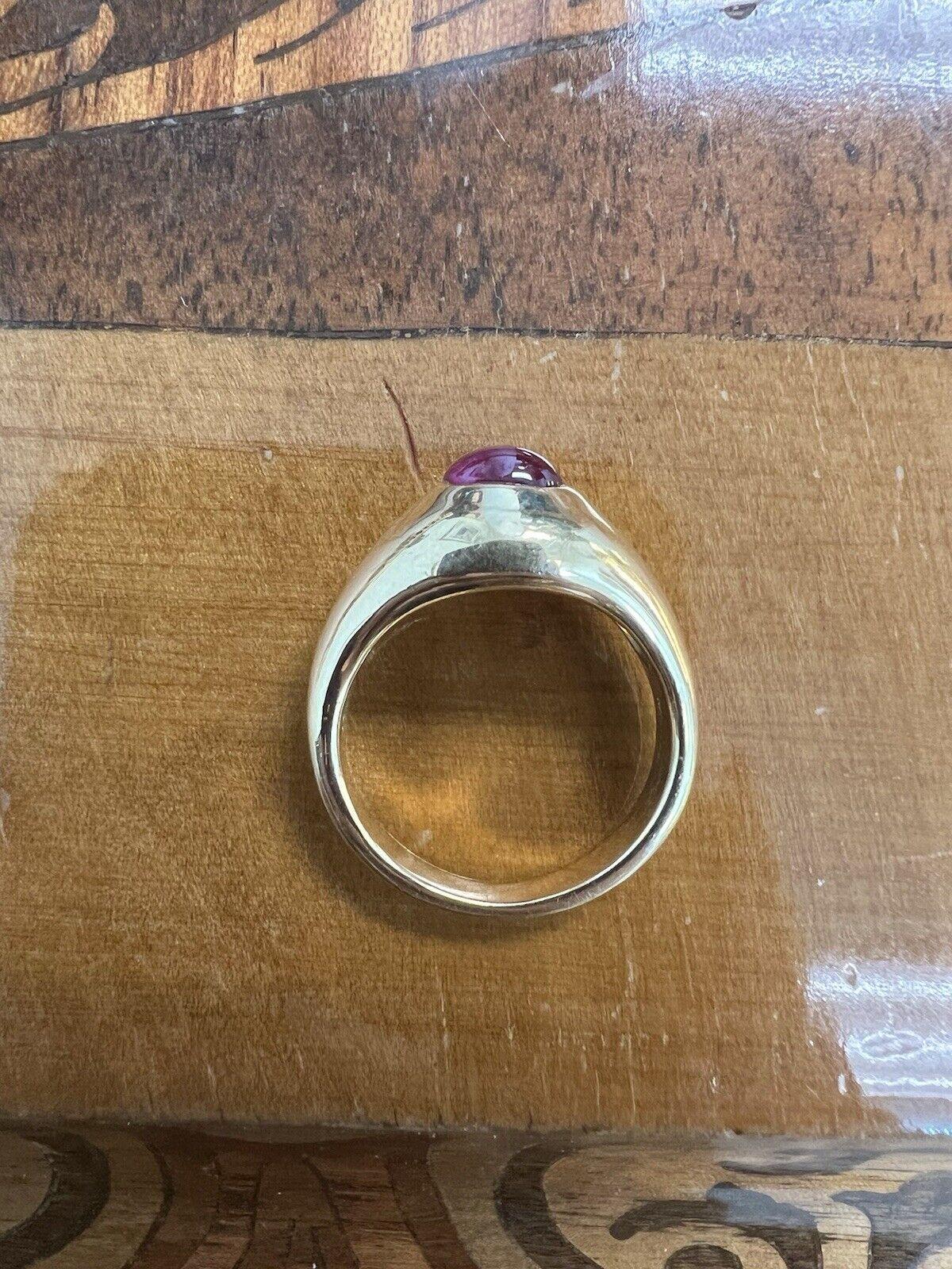 Women's or Men's TIFFANY & CO. 18k Yellow Gold & Cabochon Ruby Gypsy Ring 1960s Vintage