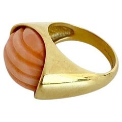 TIFFANY & CO. 18k Yellow Gold & Coral Cocktail Ring Vintage Circa 1960s