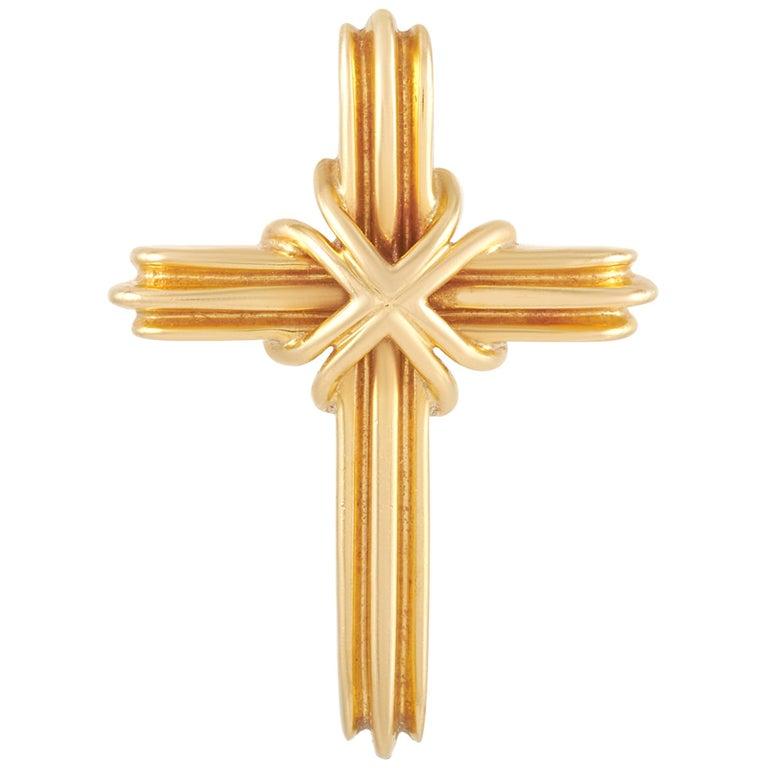 Tiffany & Co. 18k Yellow Gold Cross Pendant In Excellent Condition In Southampton, PA