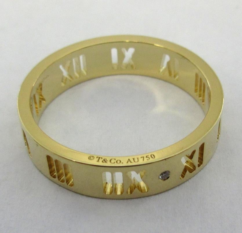 Women's or Men's TIFFANY & Co. 18K Yellow Gold Diamond 5mm Atlas Pierced Ring 8 For Sale