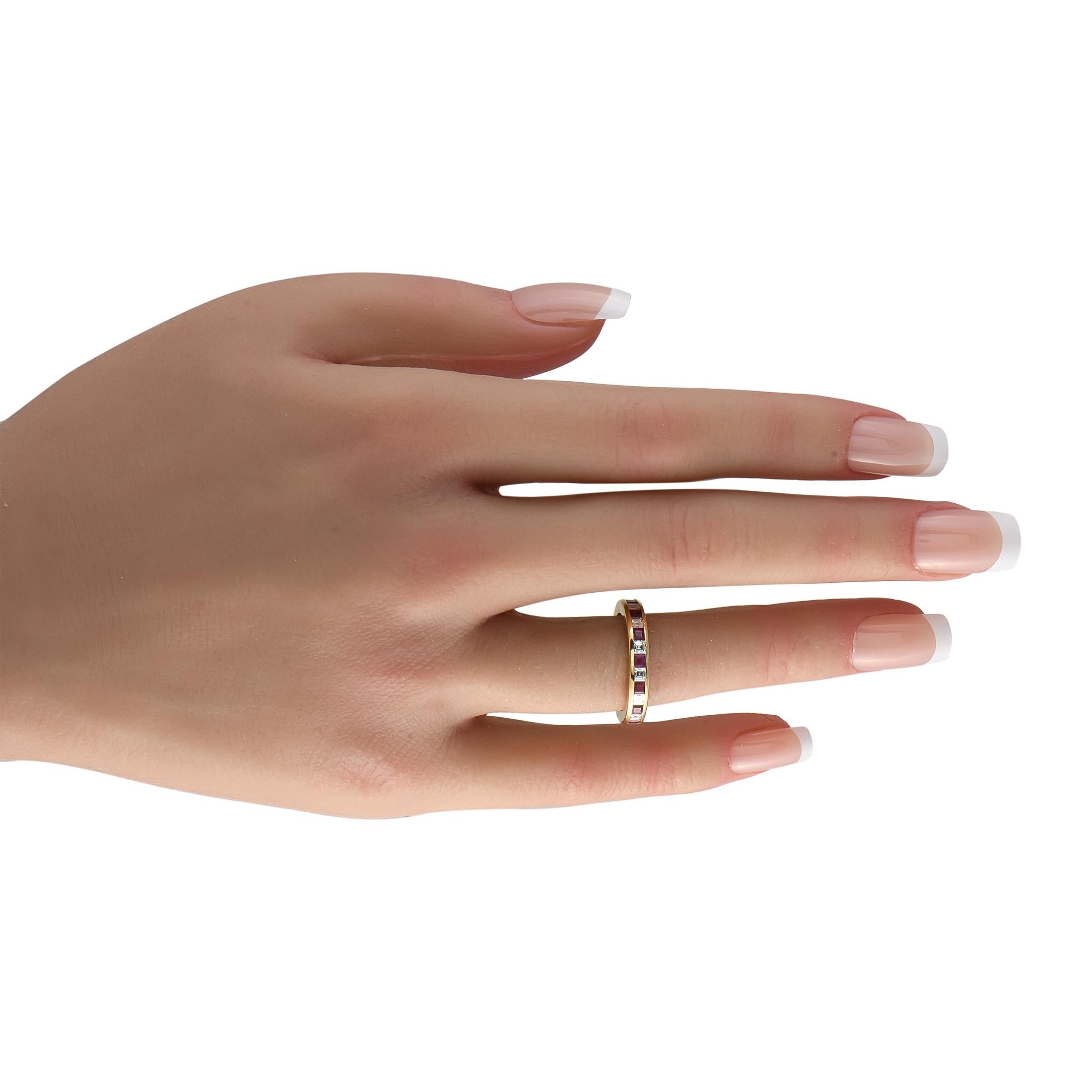 Mixed Cut Tiffany & Co. 18K Yellow Gold Diamond and 1.94ct Ruby Eternity Band Ring For Sale