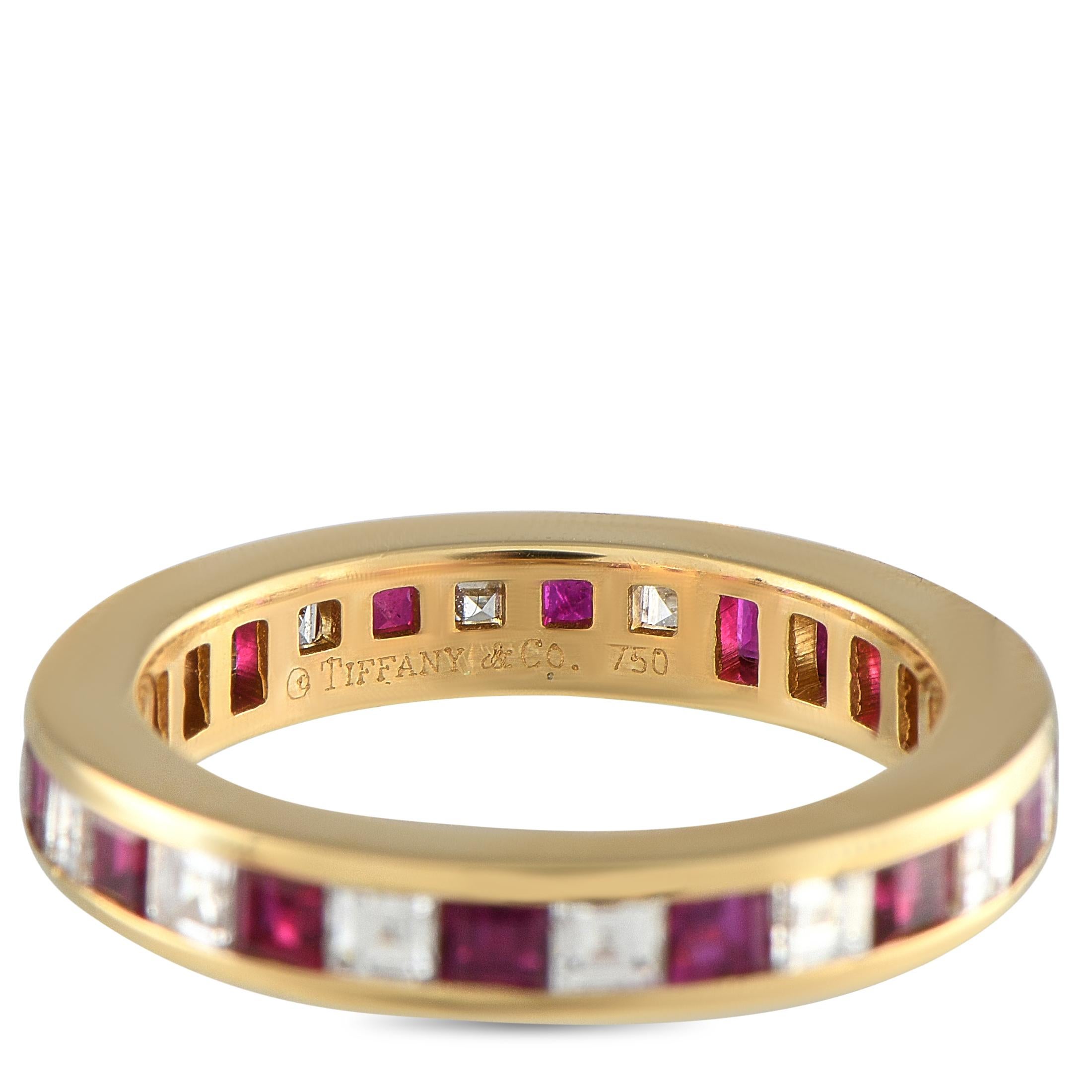 Tiffany & Co. 18K Yellow Gold Diamond and 1.94ct Ruby Eternity Band Ring In Excellent Condition For Sale In Southampton, PA