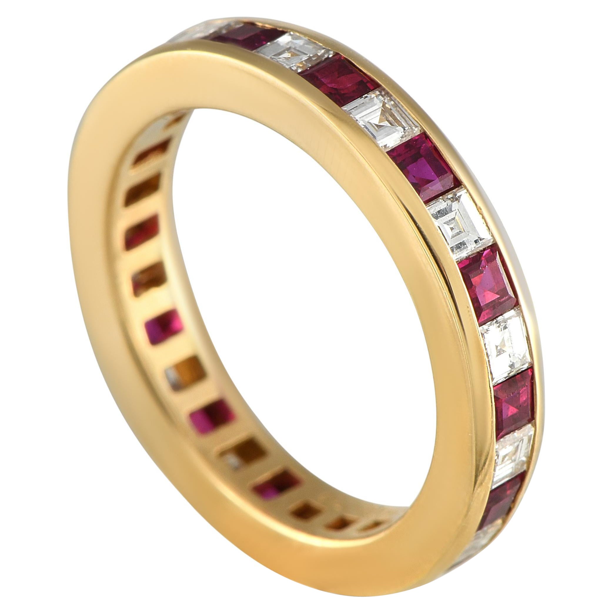 Anello a fascia per l'eternità in oro giallo 18 carati con diamanti e rubini da 1,94 carati di Tiffany & Co.