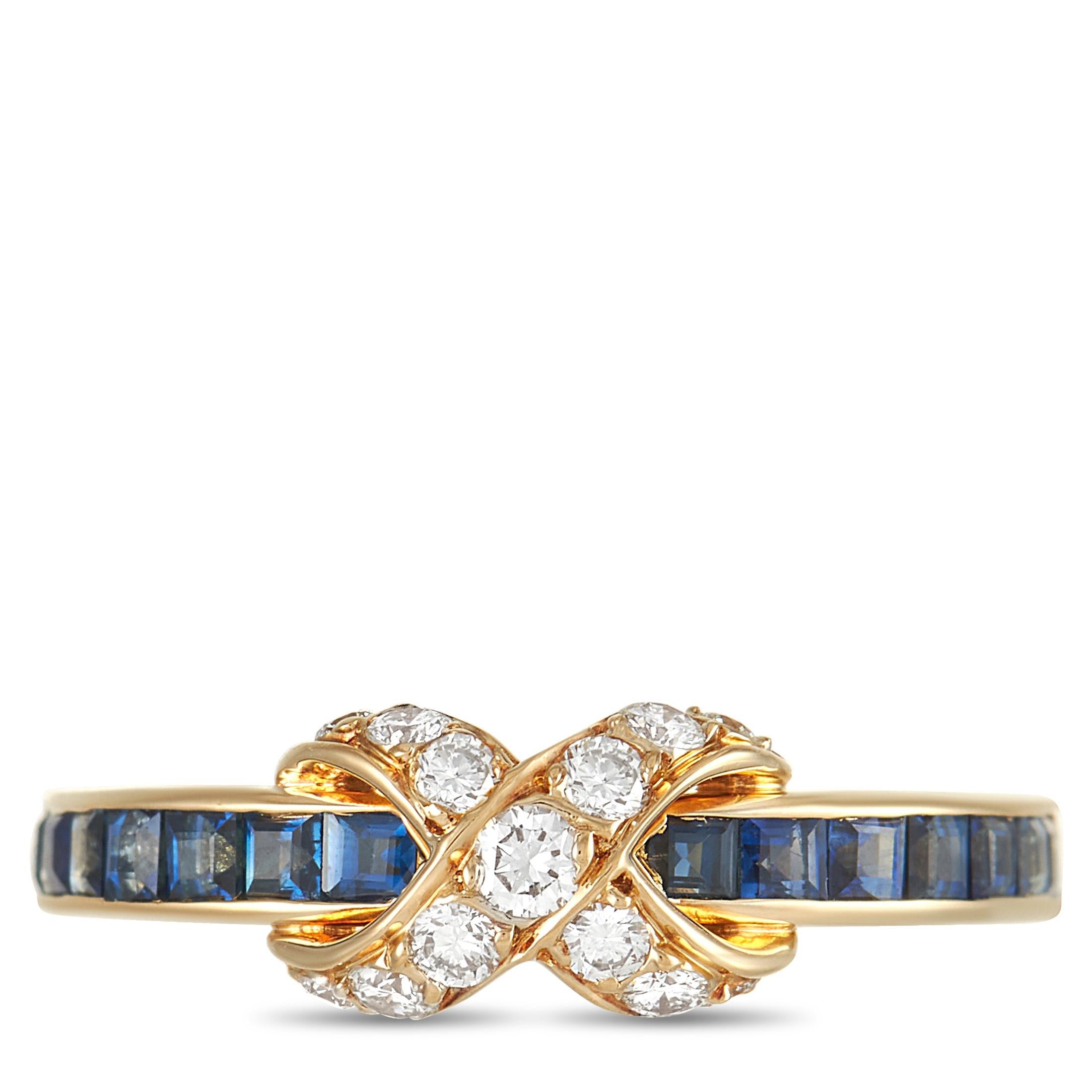 Tiffany & Co. 18K Yellow Gold Diamond and Sapphire Infinity Ring In Excellent Condition In Southampton, PA