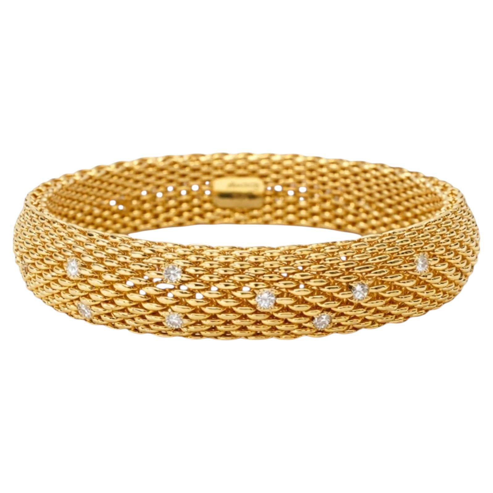 Tiffany & Co. 18K Yellow Gold Diamond Braided Bangle Bracelet 92.5 Grams For Sale