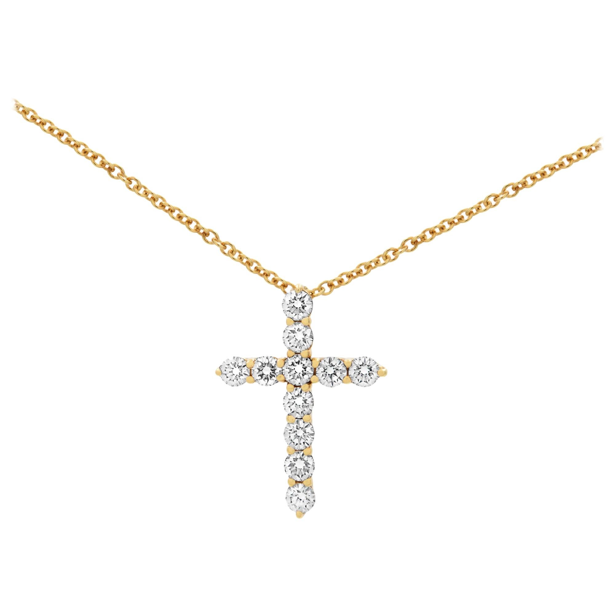 Tiffany & Co. 18k Yellow Gold Diamond Cross Necklace 0.42cttw