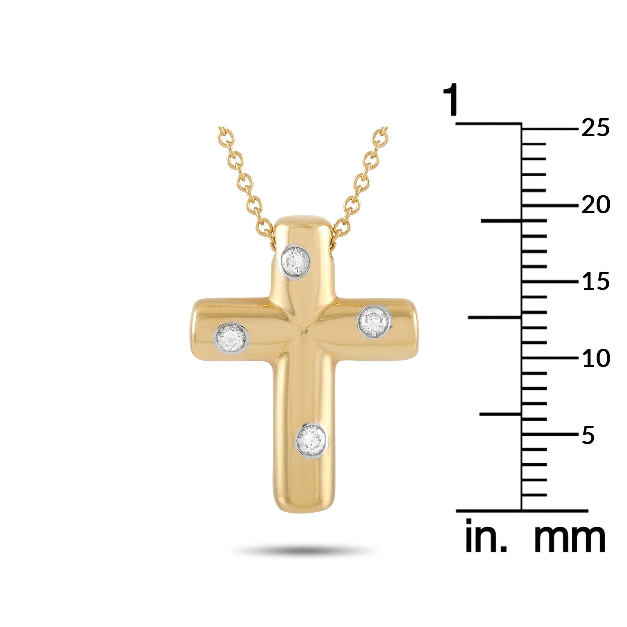 Tiffany & Co. 18 Karat Yellow Gold Diamond Cross Pendant Necklace In Excellent Condition In Southampton, PA