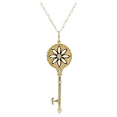 Tiffany & Co. 18k Yellow Gold & Diamond Daisy Key Pendant Necklace Large 2.5"